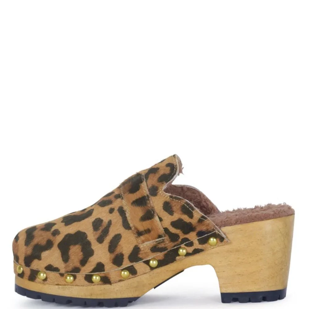 PRUNUS BUCKLED SUEDE ROUND TOE MULE CLOGS Leopard - Picture 3 of 7